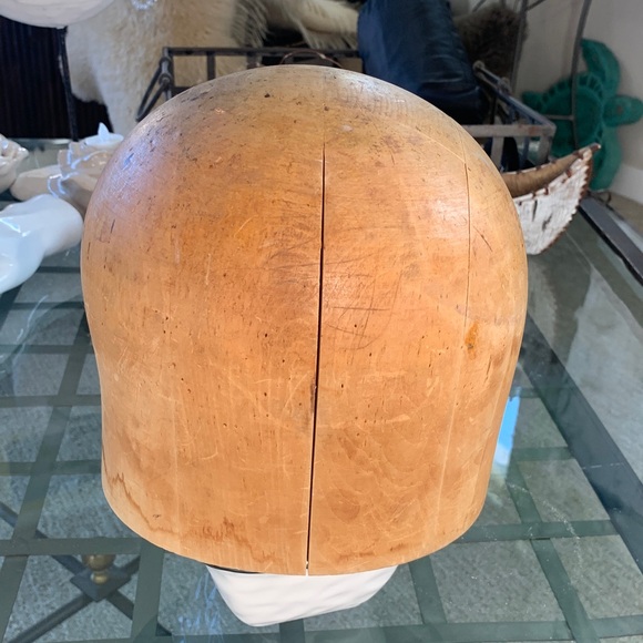 Vintage 40’s Hat Display Solid Wood Head approx 8”H 9” Diameter main image 4
